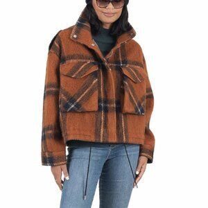 Nine West Bomber Style Plaid Shacket Size XXL Sienna Brown Plaid